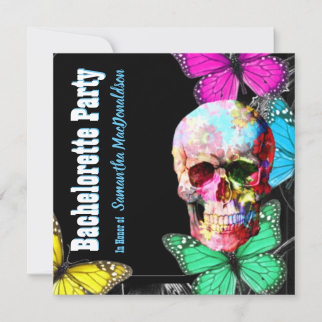 Invitation Fête de bachelorette à crânes et papillons (Devant)