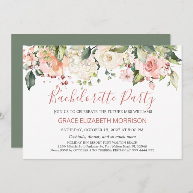 Invitation Fête de Bachelorette à fleurs d'aquarelle (Devant / Derrière)