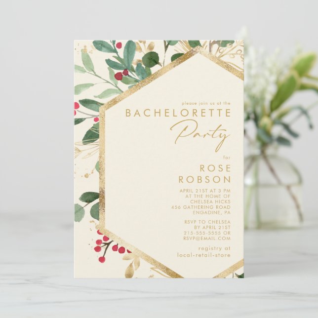 Invitation Fête de Bachelorette à la crème de Noël moderne (Debout devant)