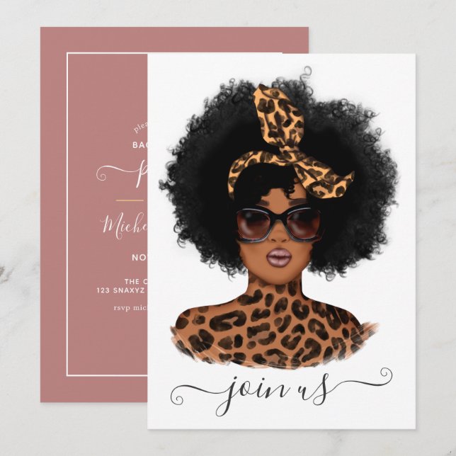 Invitation Fête de Bachelorette afro-américaine Leopard (Devant / Derrière)