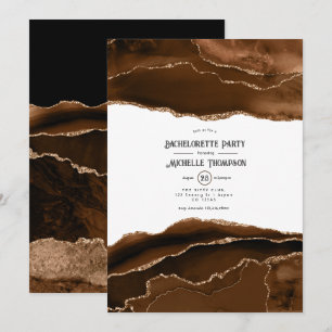 Invitation Fête de Bachelorette Aquarelle Agate Or du Désert