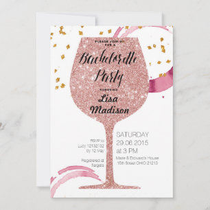 Invitation Fête de Bachelorette au vin Rose Gold