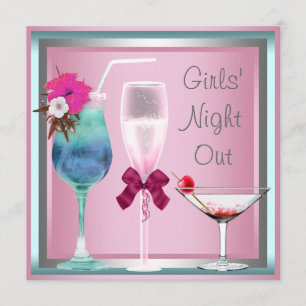 Invitation Fête de Bachelorette Cocktails Bleu Turquoise Rose