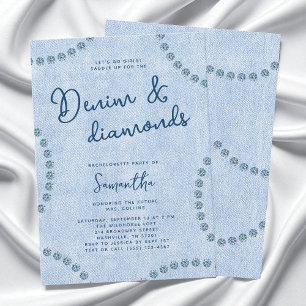 Invitation Fête de Bachelorette Cowgirl Bleue Denim et Diaman