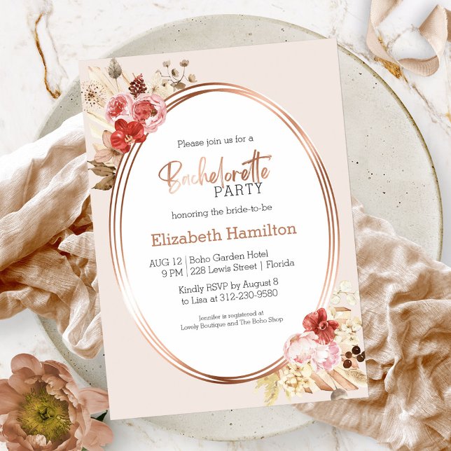 Invitation Fête de Bachelorette Fleurale Aquarelle Rose (Créateur téléchargé)