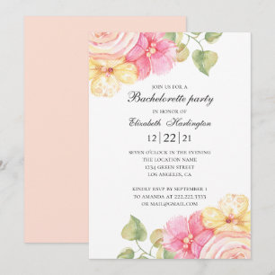 Invitation Fête de bachelorette florale aquarelle. Fleurs ros