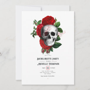 Invitation Fête de Bachelorette Florale Gothique Rouge et Noi
