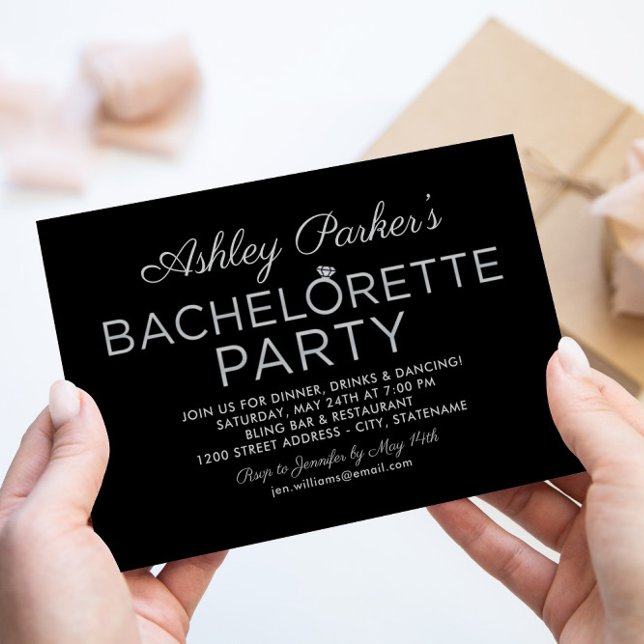 Invitation Fête de Bachelorette moderne Platine Diamond Ring (Créateur téléchargé)