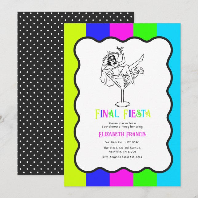 Invitation Fête de Bachelorette Néon Électrique Fiesta Finale (Devant / Derrière)
