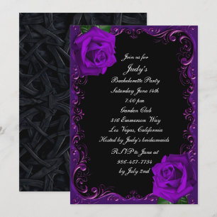 Invitation Fête de Bachelorette Roses Violettes Goth Élégante