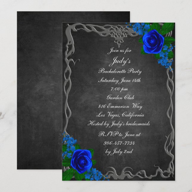 Invitation Fête de Bachelorette Royal Blue Rose Chalk Board (Devant / Derrière)