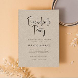 Invitation Fête de Bachelorette Simple Toile de Lin Noir