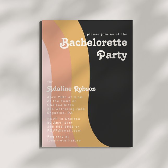 Invitation Fête de bachelorette sombre Rainbow des années 70  (Créateur téléchargé)