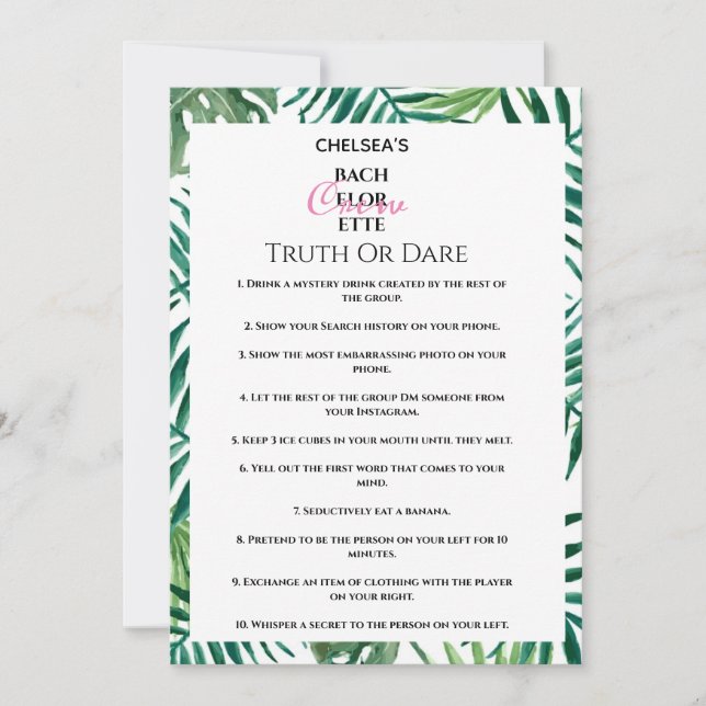Invitation Fête de bachelorette Tropicale Vérité Ou Odeur Fun (Devant)