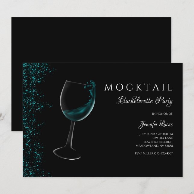 Invitation Fête de bachelorette turquoise bleu étincelant (Devant / Derrière)