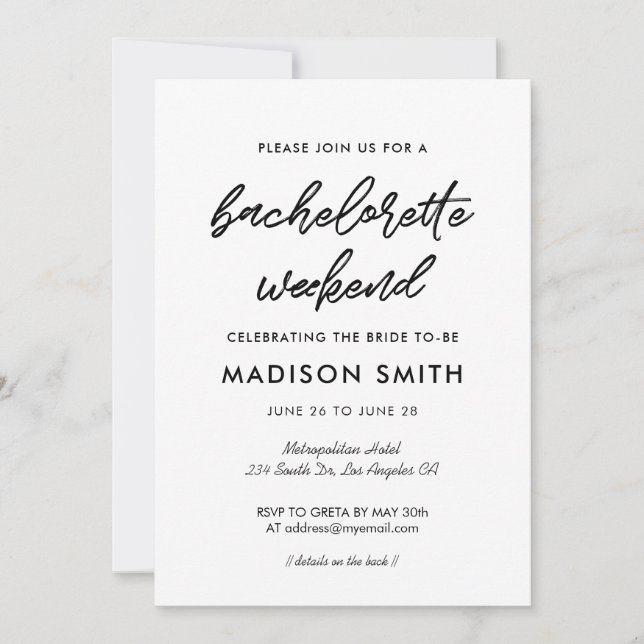 Invitation Fête de Bachelorette typographie moderne (Devant)