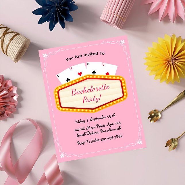 Invitation Fête de bachelorte rose Las Vegas (Créateur téléchargé)