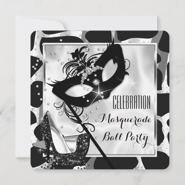 Invitation Fête de bal Mascarade Black White Wild (Devant)