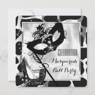 Invitation Fête de bal Mascarade Black White Wild