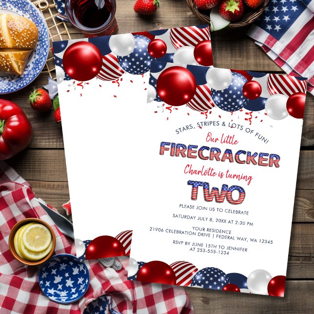 Invitation Fête de Ballons de Petit Pirateur (Second Birthday Little Firecracker Balloon Party Invitation)