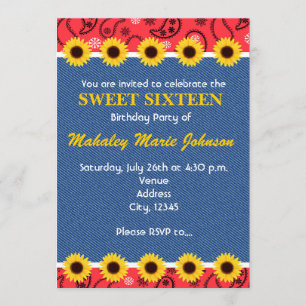 Invitation Fête de bandana en jean tournesols de pays occiden