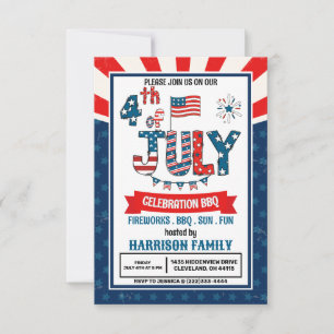 Invitation Fête de barbecue avec feu d'artifice du 14 juillet