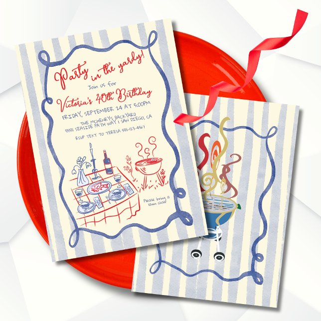 Invitation Fête de barbecue dans la cour dessin à la main (Créateur téléchargé)