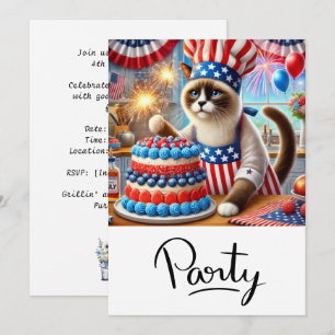 Invitation Fête de barbecue de chats le 4 juillet Jour de l'I