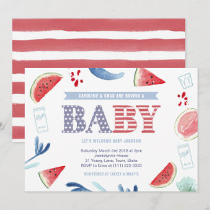Invitation Fête de barbecue Rouge Blanc Bleu pour couples Bab