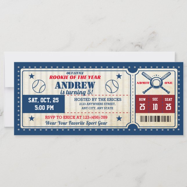 Invitation Fête de baseball personnel Billet anniversaire (Devant)