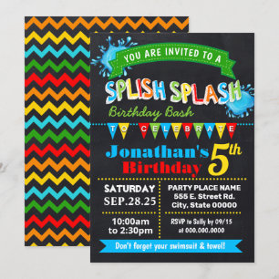 Invitation Fête de bash d'anniversaire de Splish Chalkboard