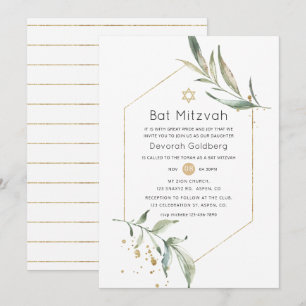 Invitation Fête de Bat Mitzvah géométrique avec verdure et pa