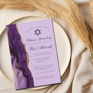 Invitation Fête de Bat Mitzvah Pailletée Or Violet