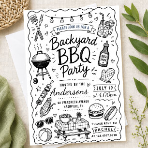 Invitation Fête de BBQ dans la cour arrière Eté Dessin à la m