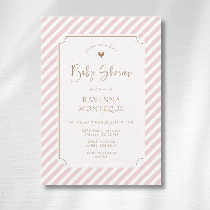 Invitation Fête de bébé à cadre doré et rayures diagonales ro