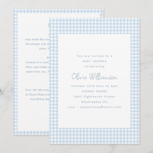 Invitation Fête de bébé à carreaux bleus Registre de tirage a