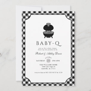 Invitation Fête de bébé à carreaux noir et blanc Baby Q