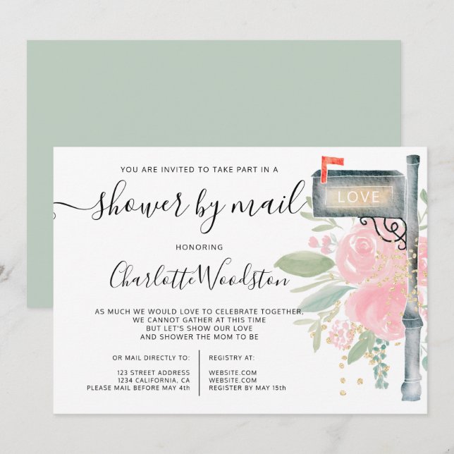 Invitation Fête de bébé à la boîte aux lettres avec aquarelle (Devant / Derrière)