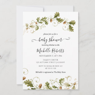Invitation Fête de Bébé à l'Aquarelle de Feuille de Chêne d'A