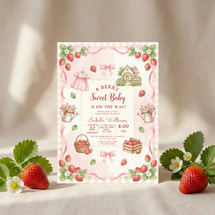 Invitation Fête de bébé à l'arc de fraise Premier Berry Sucré