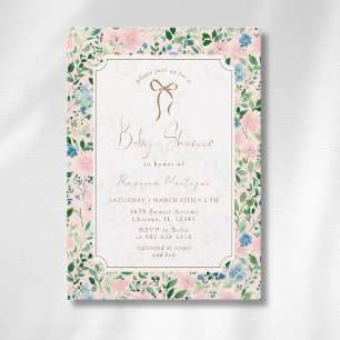 Invitation Fête de bébé à l'arc-en-ciel floral sarcelle vinta