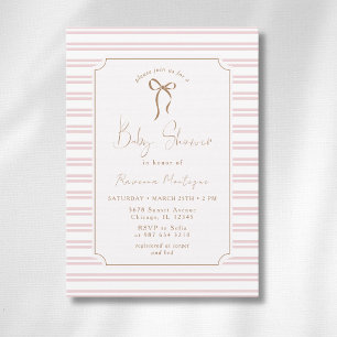 Invitation Fête de bébé à l'arc-en-ciel rose avec cadre doré 