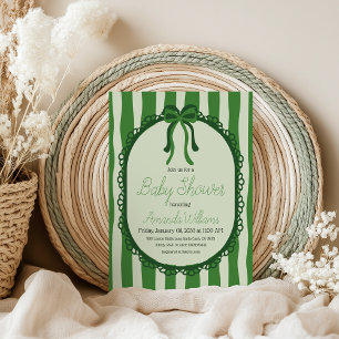 Invitation Fête de bébé à thème ruban rayures vert sauge rétr