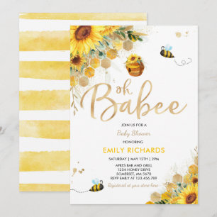 Invitation Fête de bébé abeille genre neutre floral Fête de b