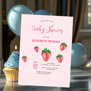 Invitation Fête de bébé Adorable Glitter Fraises Points