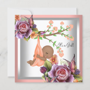 Invitation Fête de bébé afro-américaine fille corail pêche 2