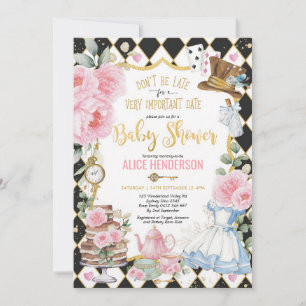 Invitation Fête de bébé Alice au thé rose pour fille