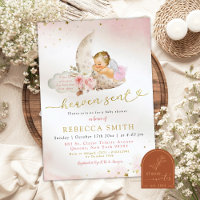 Fête de Bébé Ange Fille Bohème Rose Lune