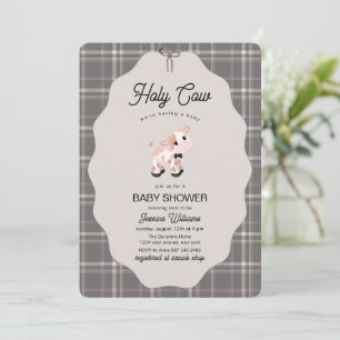 Invitation Fête de Bébé Animaux de la Ferme à Carreaux Neutre