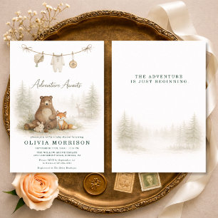 Invitation Fête de Bébé Animaux de la Forêt Aventure Attend